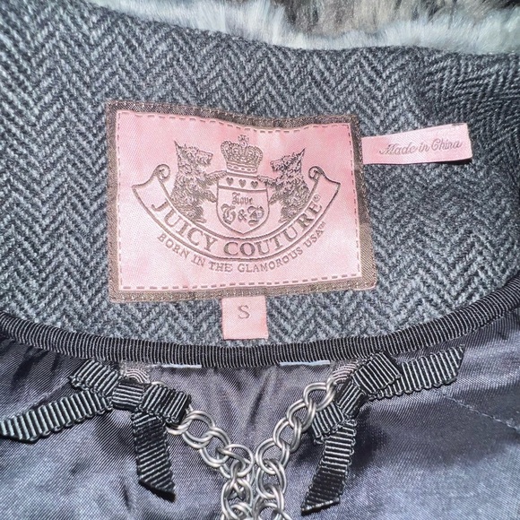 Juicy Couture Herringbone Faux Fur Jacket, size Small 👑 - Picture 15 of 17